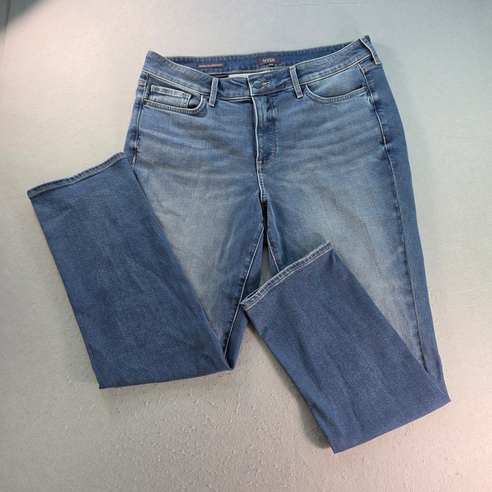 NYDJ Marilyn Straight Leg Jeans Womens 14W Medium Wash Blue Lift Tuck Stretch